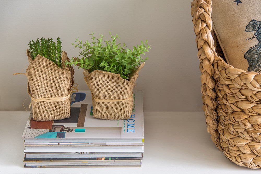 Burlap Wrapped Artificial Potted Herb