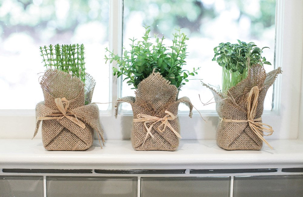 Burlap Wrapped Artificial Potted Herb