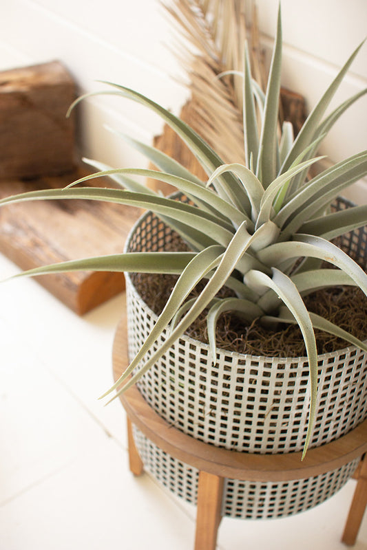 Woven Metal Planters with Wood Stands set of 3