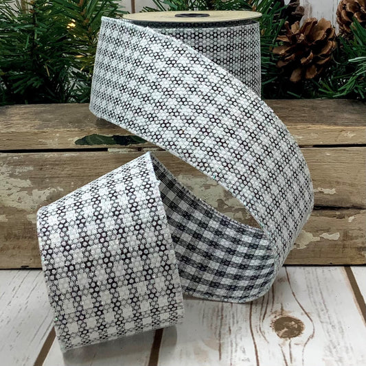 Clear Glitter Check Ribbon-Black & White