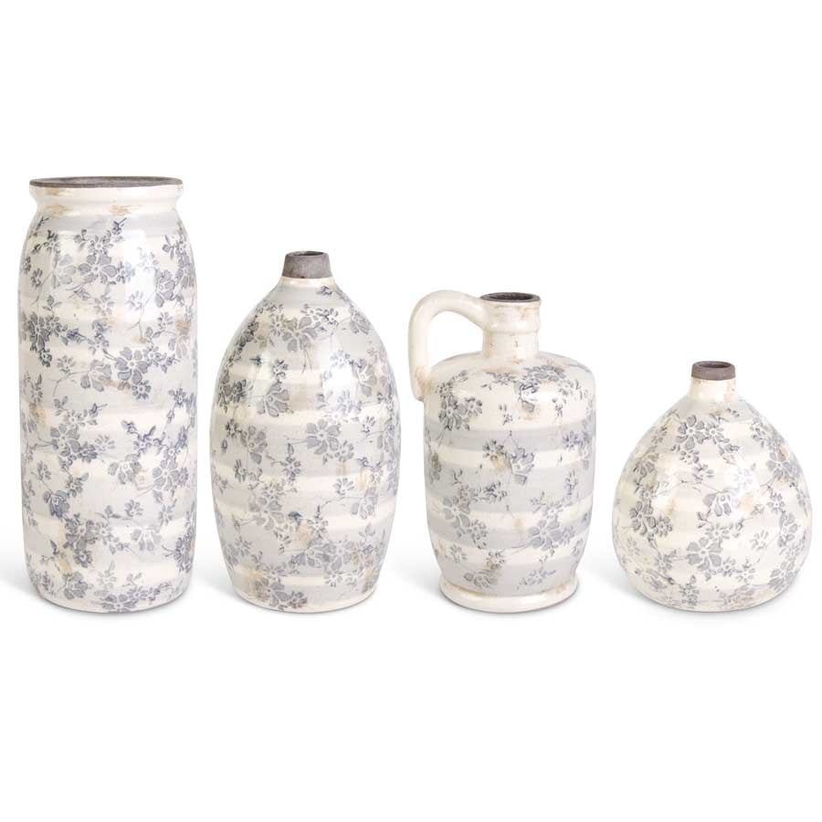 Ceramic Cream Crackle With Gray Floral Vase