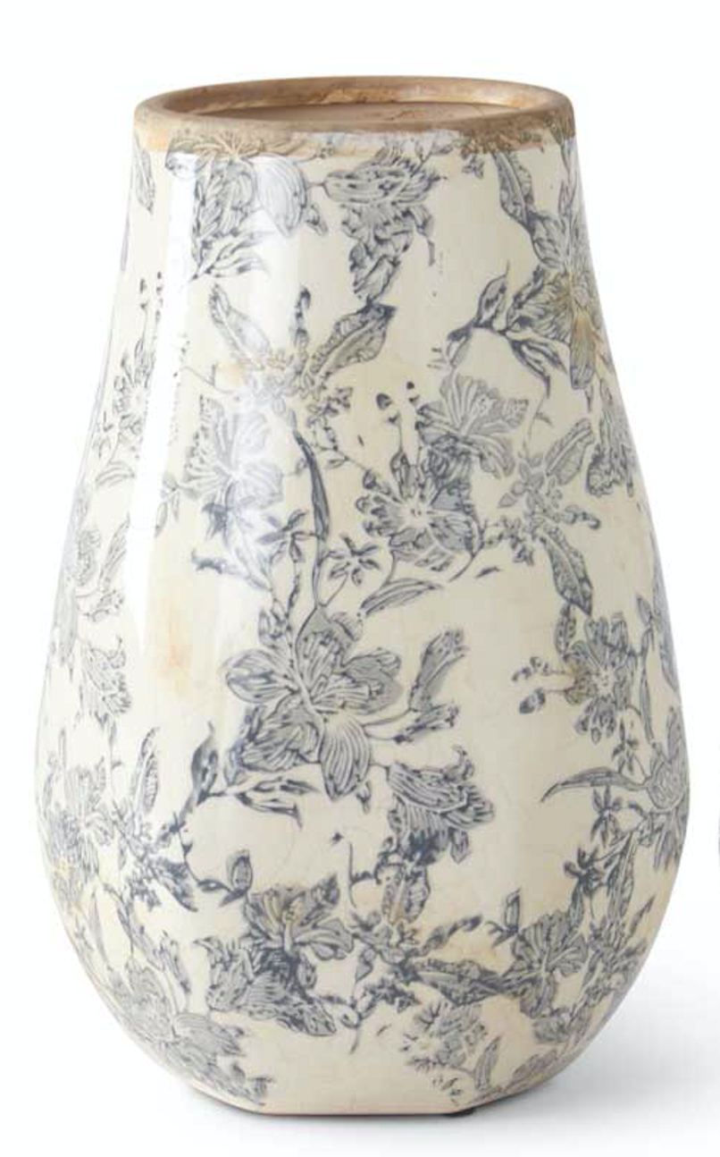 White and Black Floral Ceramic Vase