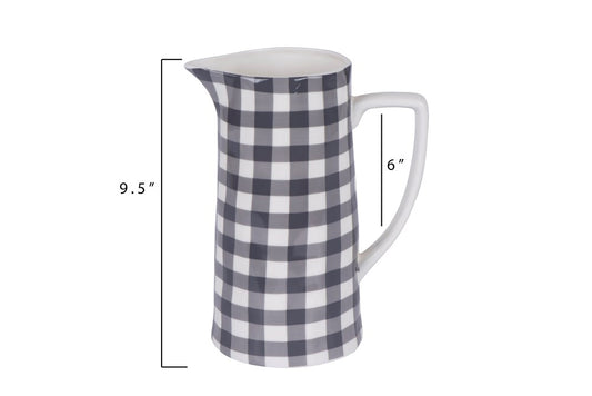 Stoneware Pitcher, Black Gingham