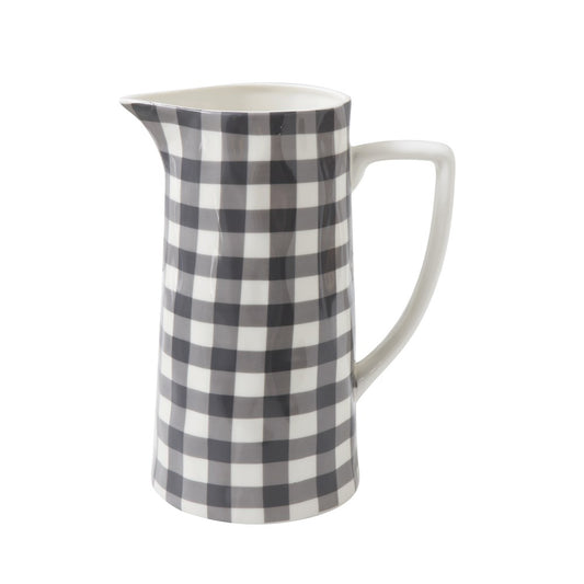 Stoneware Pitcher, Black Gingham