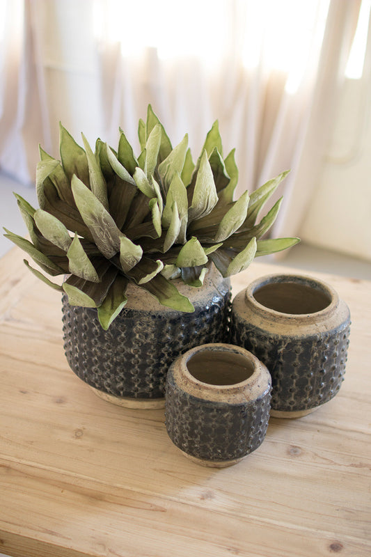 Knobby Dark Blue Ceramic Pot