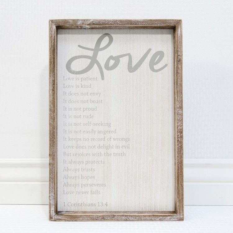 Wood Framed Sign (Love, Love Is Patient, Love...) White/Gray