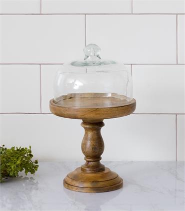 Mini Cake Stand with Dome-Wood