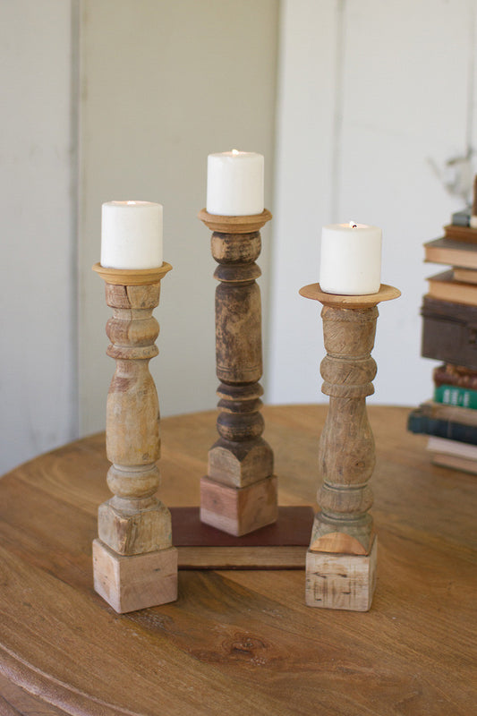 Wooden Reclaimed Banister Candle Stand Set