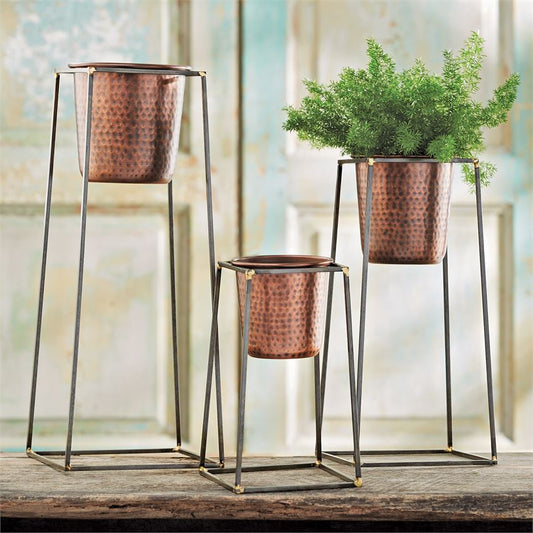 NESTED COPPER POT & STAND SET