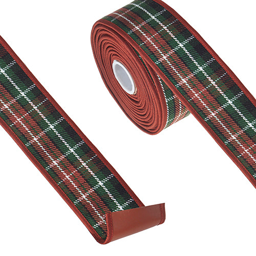 PLAID WITH FAUX LEATHER WIRED RIBBON