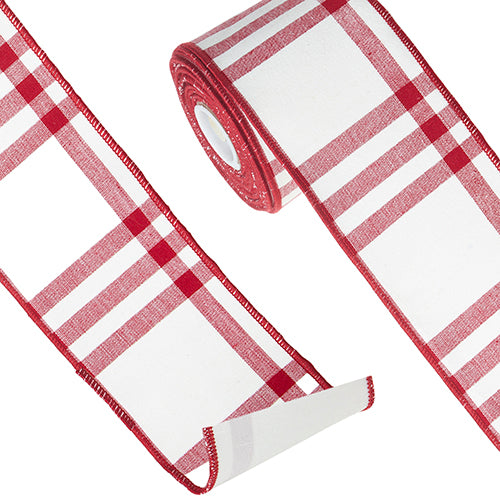 Red and White Plaid Wired Ribbon