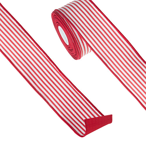 2.5" X 10 YDS RED AND WHITE STRIPED WIRED RIBBON