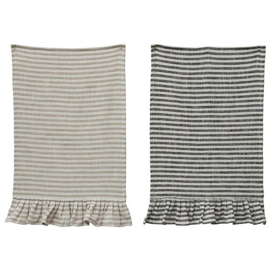 Cotton Striped Tea Towel w/ Ruffle