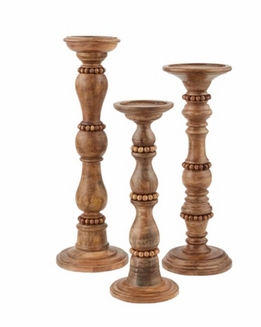 Beaded Wood Candlestick