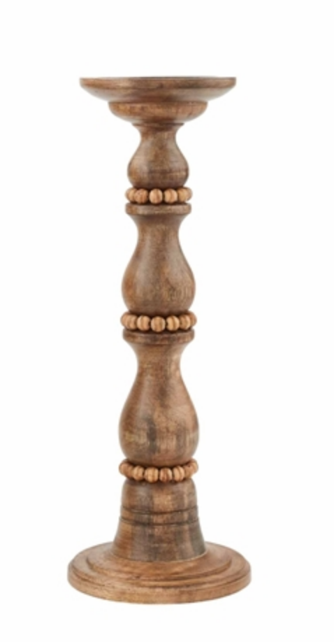 Beaded Wood Candlestick