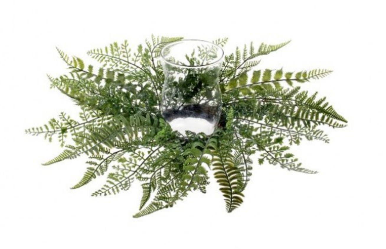 Natural Touch Fern with Glass Hurricane