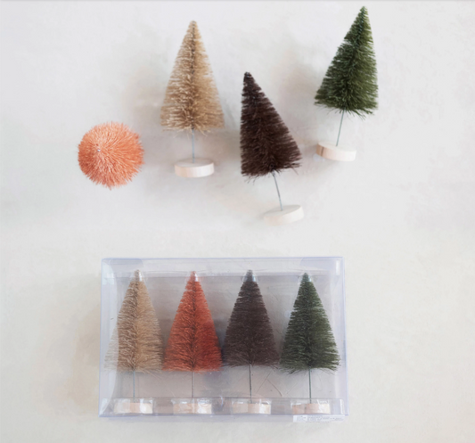 Sisal Bottle Brush Trees, Set of 4