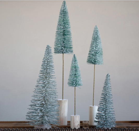 Faux Tree with Snow Finish and Wood Base