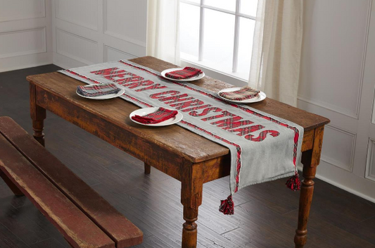 Merry Christmas Reversible Tartan Table Runner