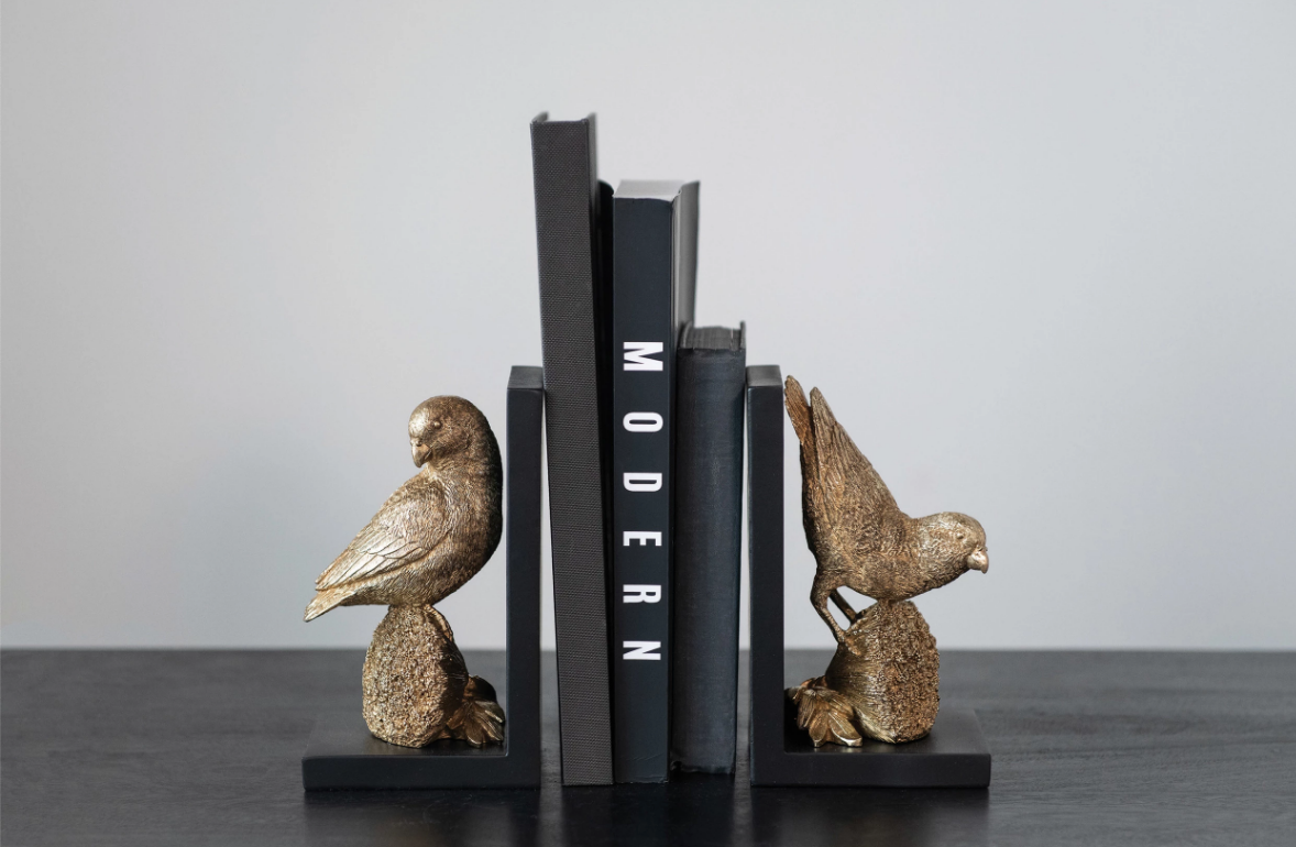 Resin Parrot Bookends, Gold Finish (Set of 2)