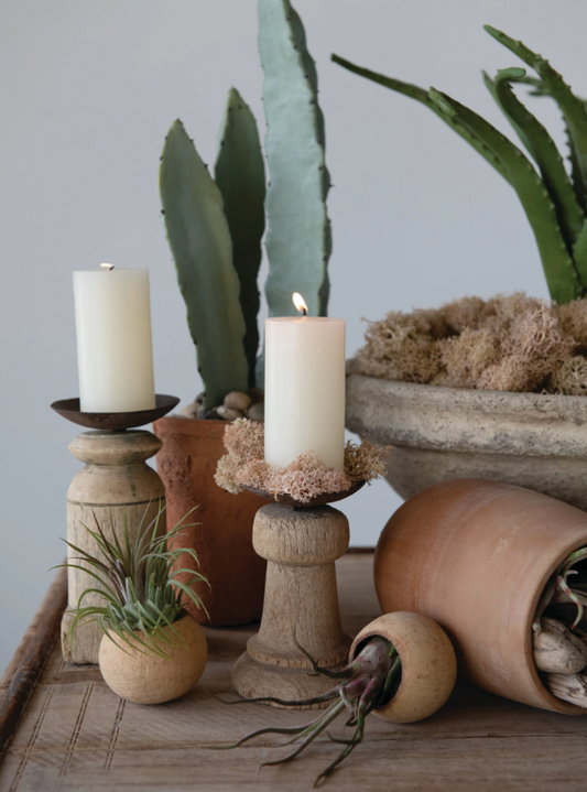 Hand-Carved Wood Holder with Metal Plate