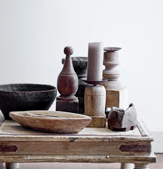 Hand-Carved Wood Holder with Metal Plate