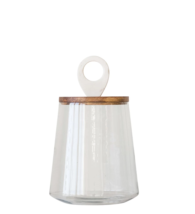 Glass Jar with Mango Wood and Marble Lid