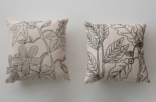 Pillow with Botanical Embroidery
