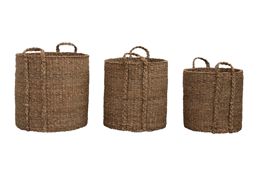 Hand-Woven Basket with Handles