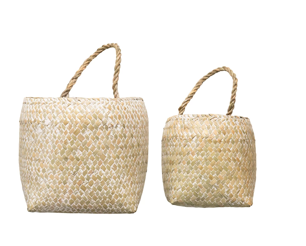 Hand-Woven Wall Basket with Handles