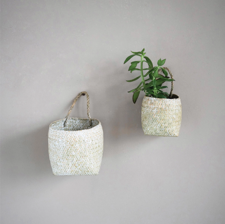 Hand-Woven Wall Basket with Handles