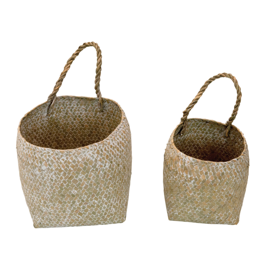 Hand-Woven Wall Basket with Handles