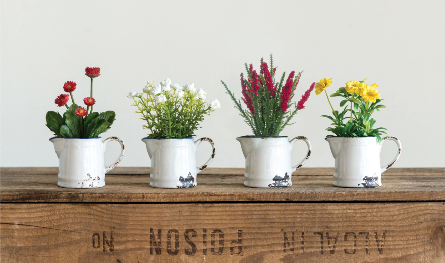 Faux Flowers in Distressed Pitcher