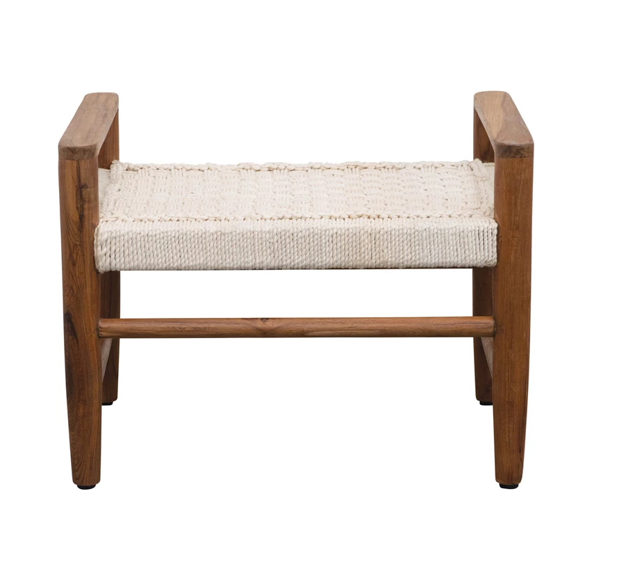 Teak Wood and Cotton Rope Bench