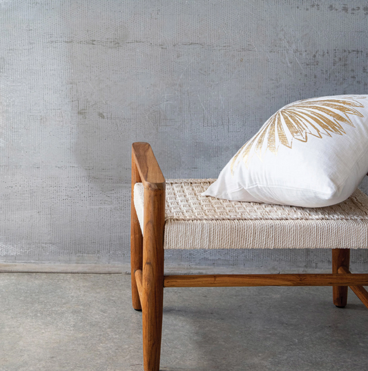 Teak Wood and Cotton Rope Bench