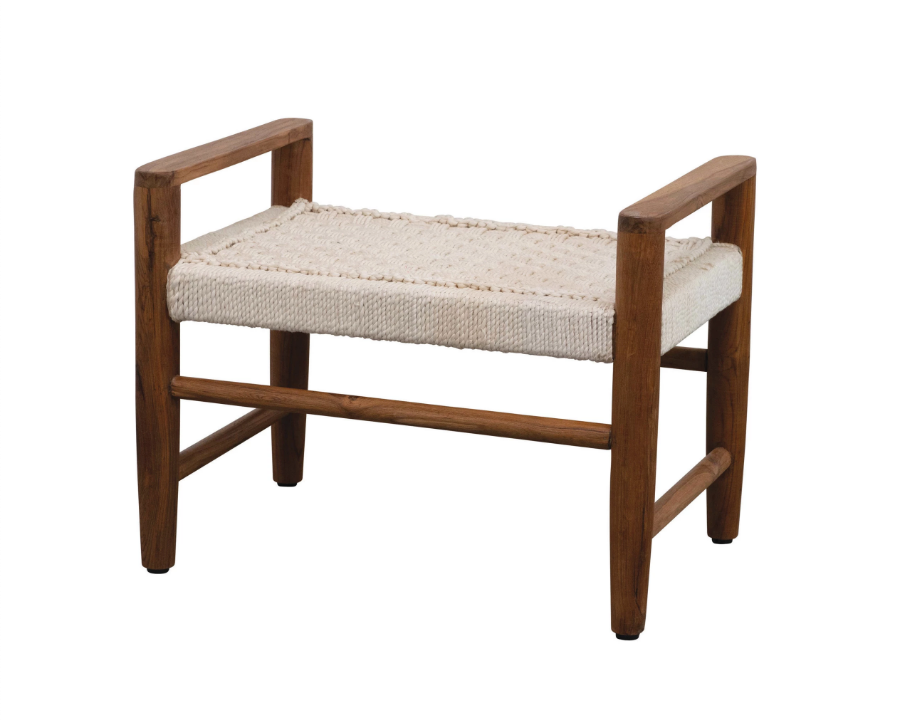 Teak Wood and Cotton Rope Bench