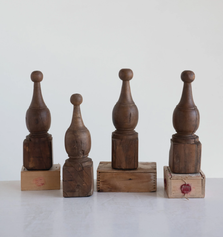 Hand-Carved Reclaimed Wood Finials