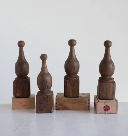 Hand-Carved Reclaimed Wood Finials