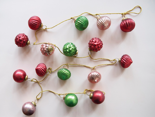 Embossed Mercury Glass Ball Ornament Garland, Red, Pink and Green
