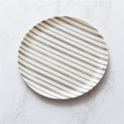 Melamine Plate - Slate Gray And Cream Striped Set (4)