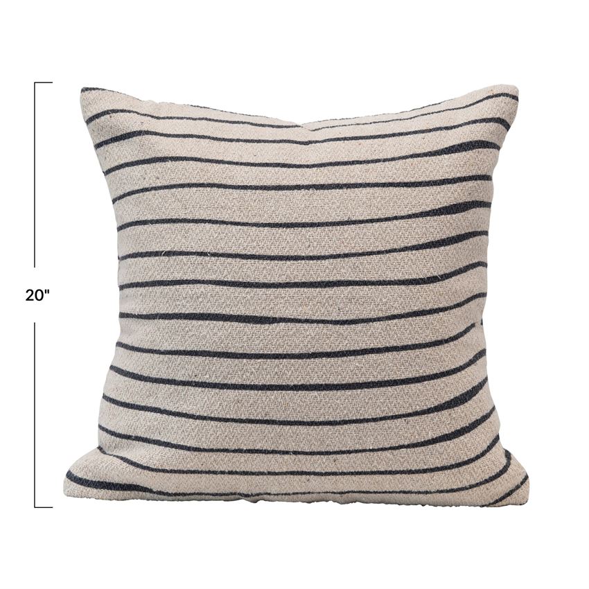Square Recycled Cotton Blend Pillow with Stripes, Black & Cream Color