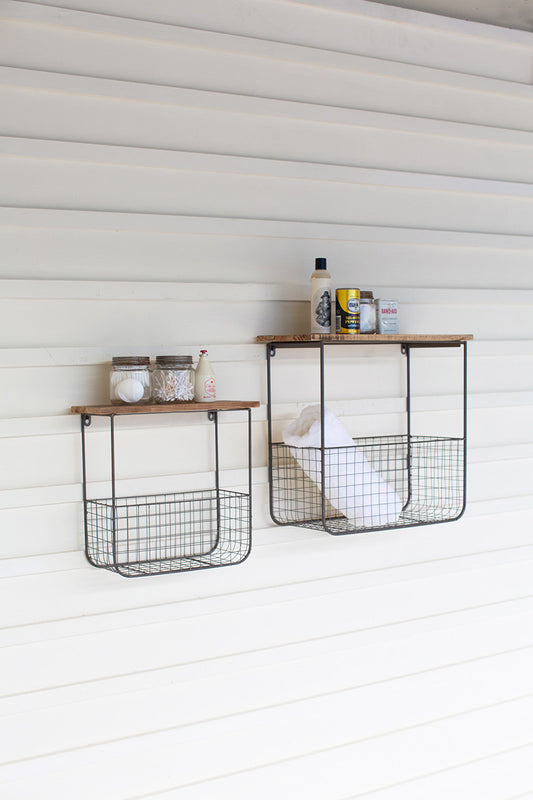 Wire Basket Shelves with Recycled Wood Tops