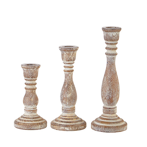 WOOD EMBOSSED CANDLE STICK SET