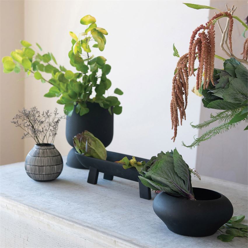 Textured Metal Footed Planters, Black Finish