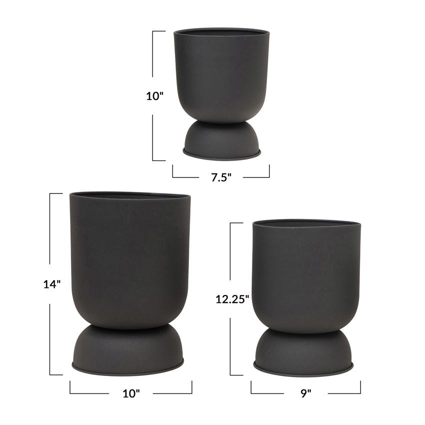 Textured Metal Footed Planters, Black Finish