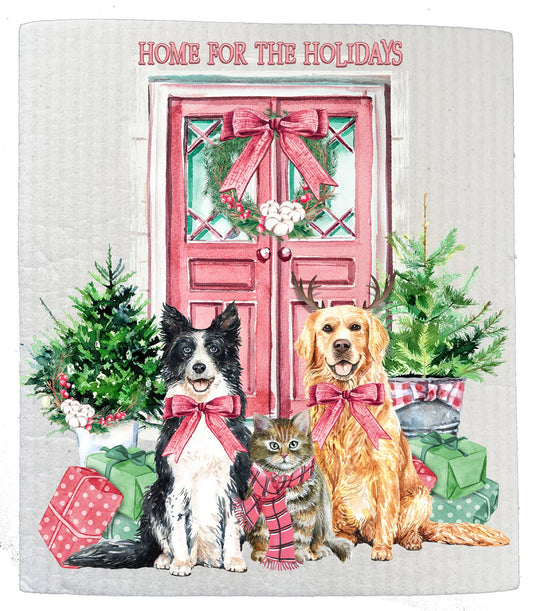 Christmas Home for the Holidays Dogs SWEDISH DISH CLOTH