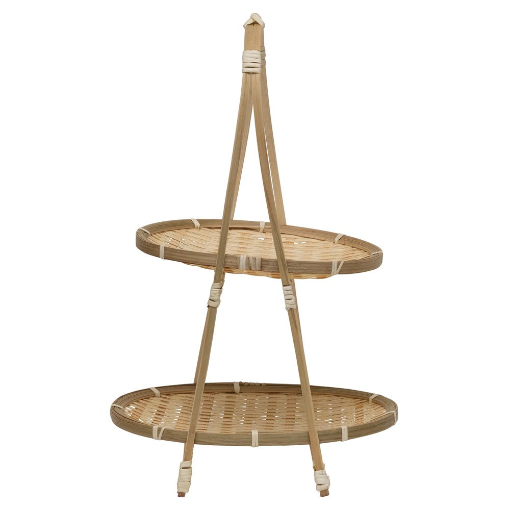 Hand-Woven Bamboo 2-Tier Tray with Removable Trays