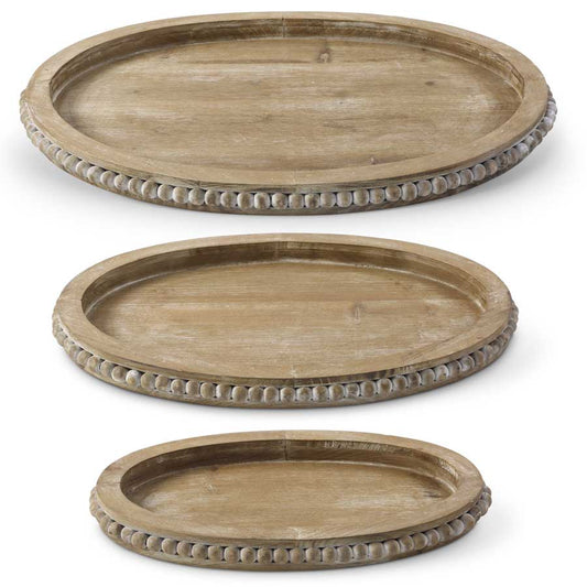 Wooden Oval Tray w/Beaded Trim