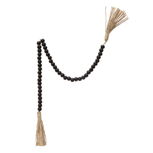 Black Wood Bead Garland w/ Jute Tassels