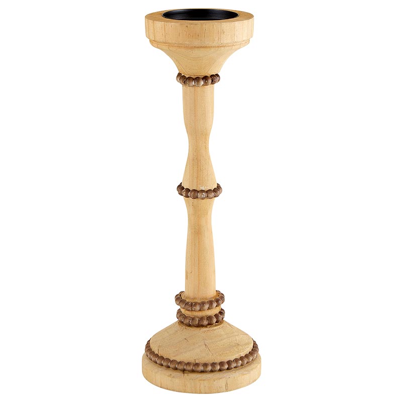Tall Beaded Wooden Candle Holder